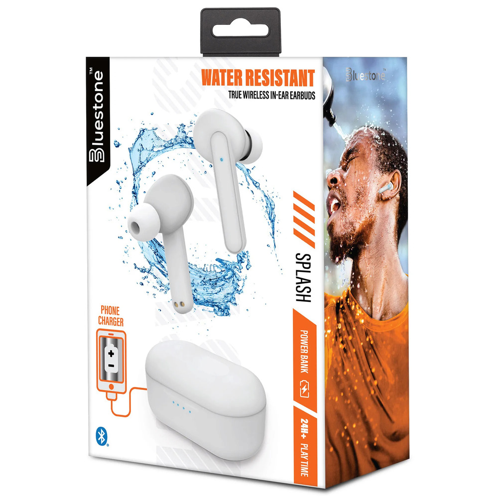 BLUESTONE SPLASH TRUE WIRELESS BLUETOOTH EARBUDS WITH CHARGE CASE IN WHITE (B9)
