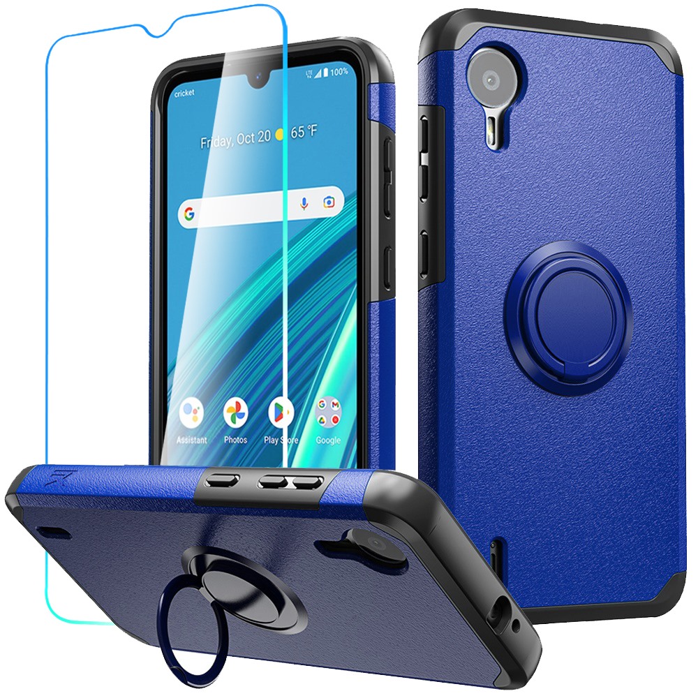 For Cricket Debut S2, At&t Calypso 4 Tough Hybrid Ring Stand + Tempered Glass - Picture 20 of 55