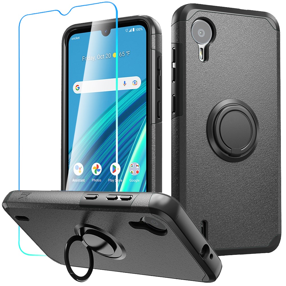 For Cricket Debut S2, At&t Calypso 4 Tough Hybrid Ring Stand + Tempered Glass - Picture 11 of 55