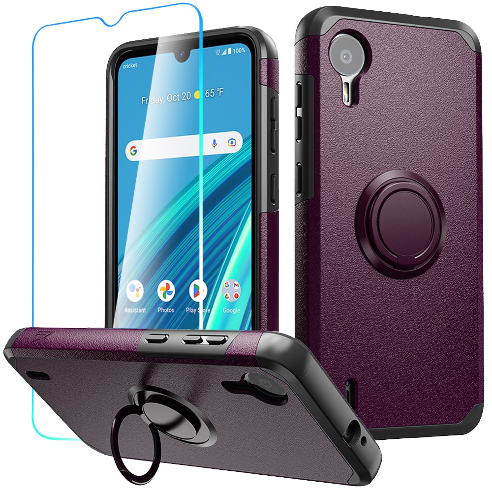 For Cricket Debut S2, At&t Calypso 4 Tough Hybrid Ring Stand + Tempered Glass - Picture 29 of 55