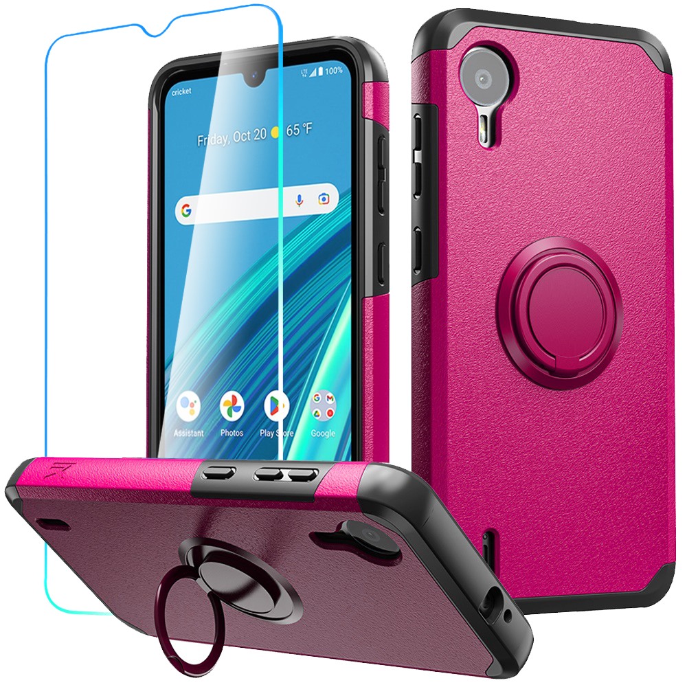 For Cricket Debut S2, At&t Calypso 4 Tough Hybrid Ring Stand + Tempered Glass - Picture 38 of 55