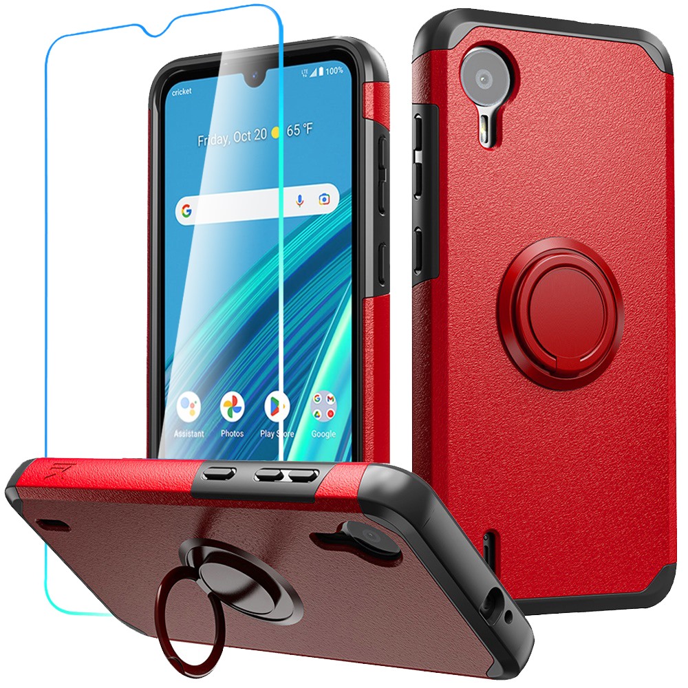 For Cricket Debut S2, At&t Calypso 4 Tough Hybrid Ring Stand + Tempered Glass - Picture 47 of 55