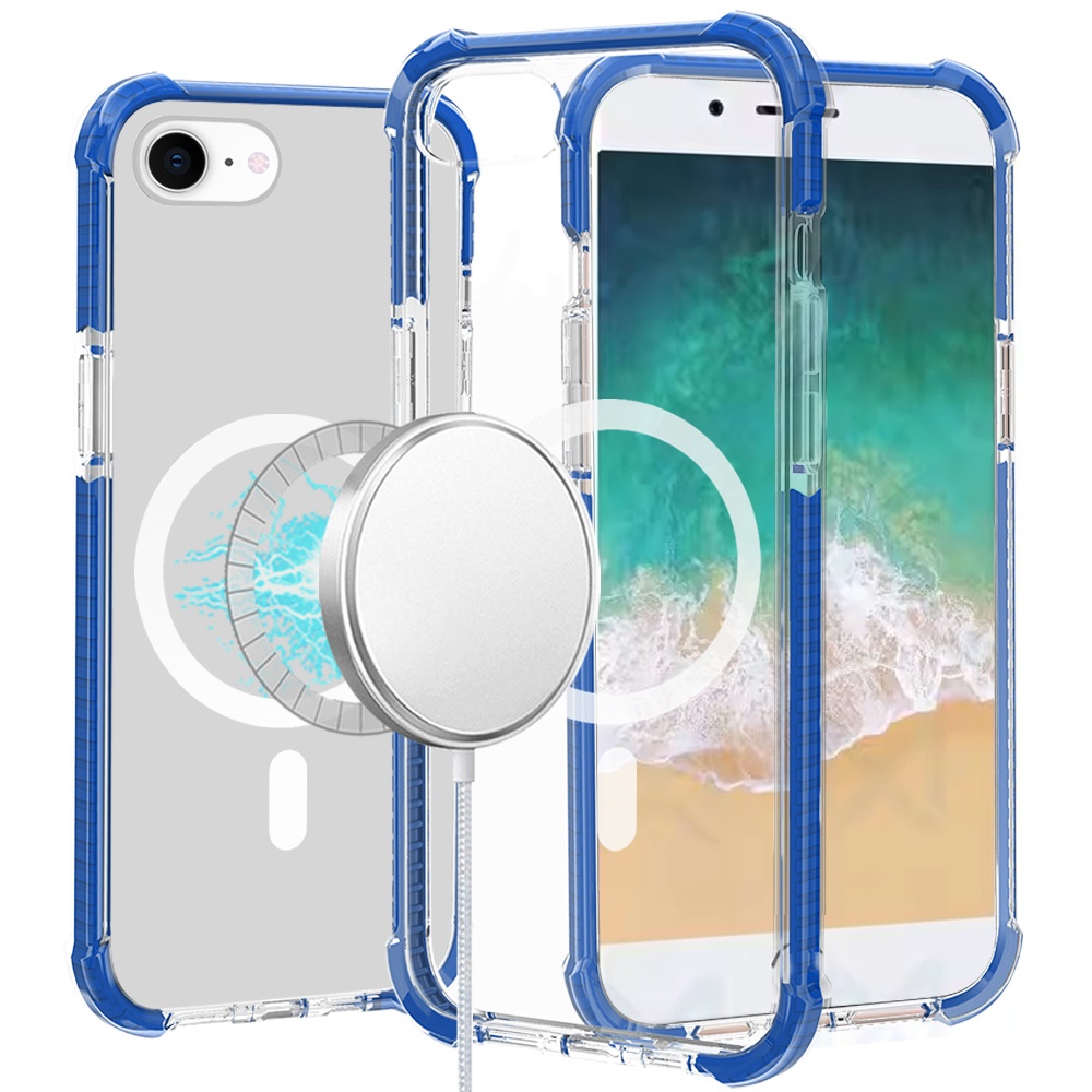For iPhone SE4 Acrylic [Magnetic Circle] Tough 2.5mm Transparent ShockProof Hybrid - Blue
