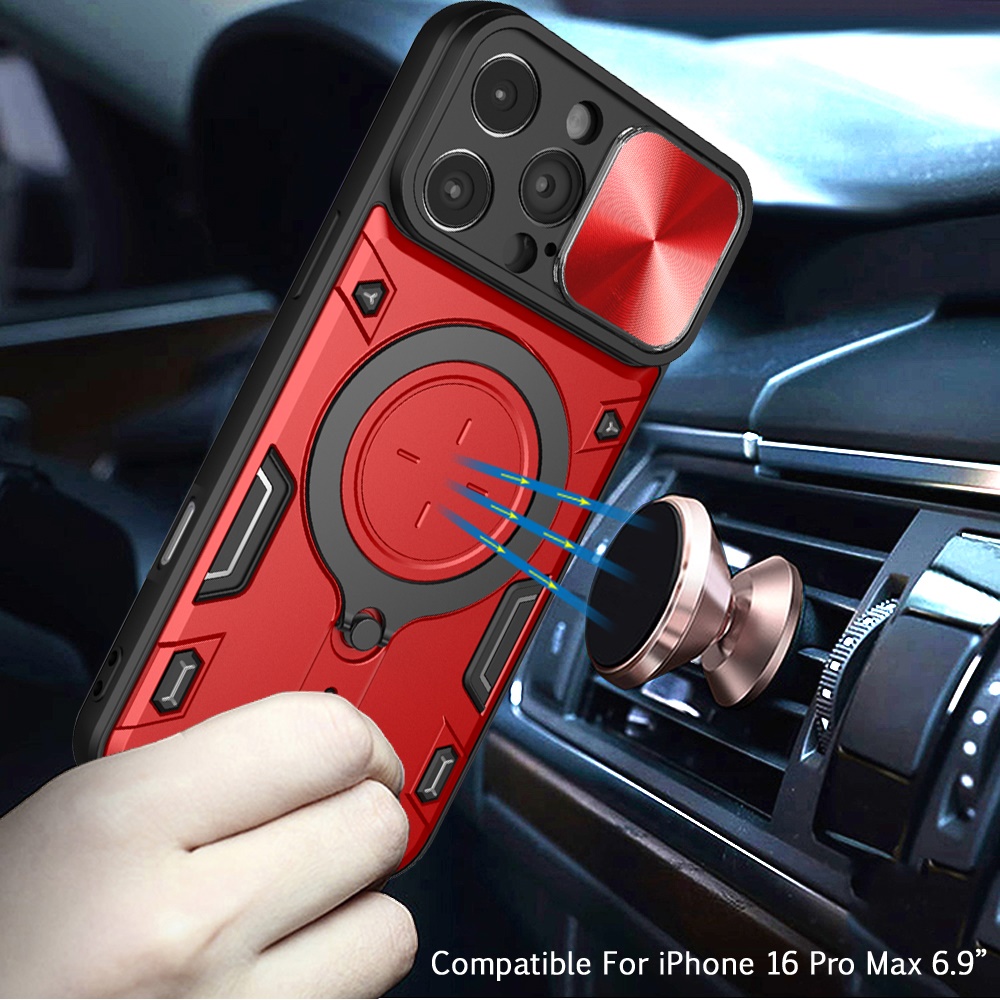 Custodia per iPhone 16 PRO MAX Anello Cerchio Magnetico Protezione Obiettivo + Vetro Temperato - Foto 11 di 12