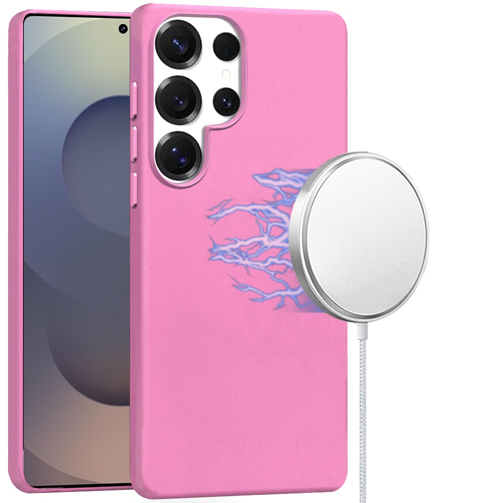 For Samsung s25 Ultra PU Leather with inner [Magnetic Circle] Colored Metal Buttons - Rose Pink