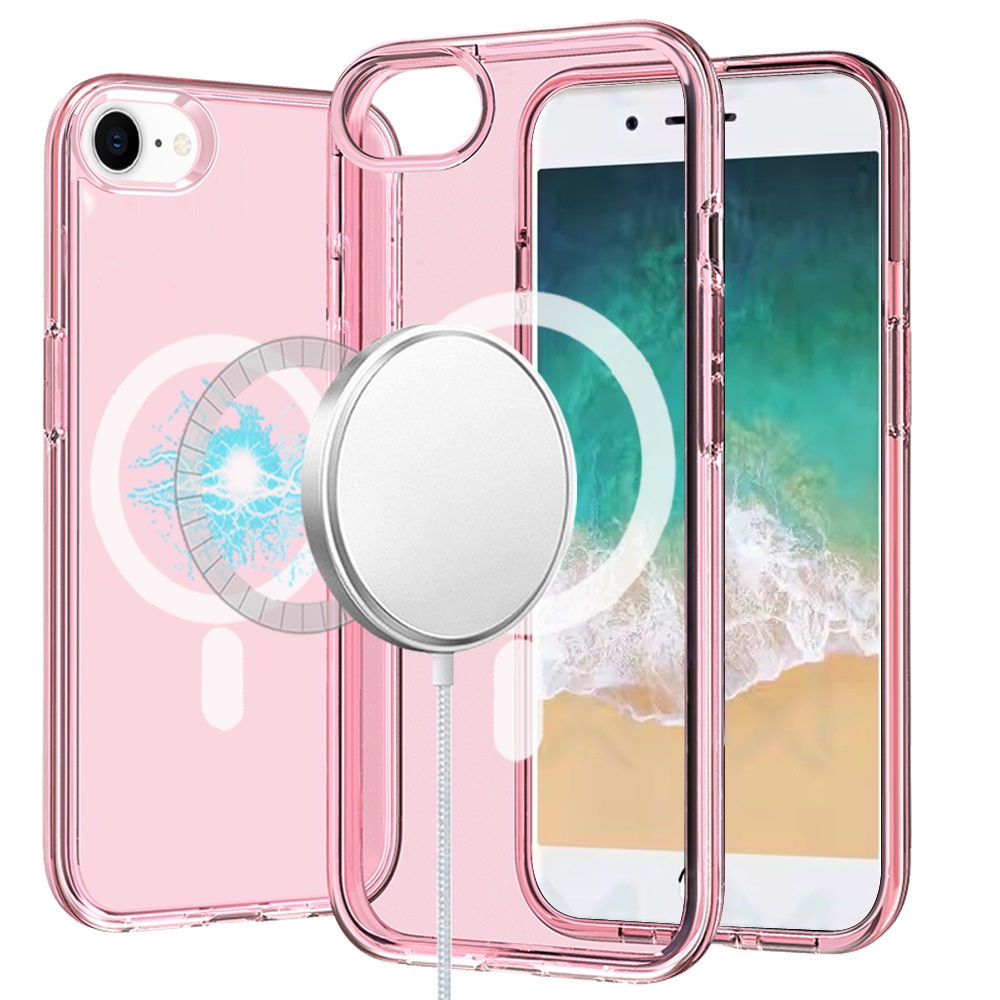 For iPhone SE4 Sturdy Ultra [Magnetic Circle] Thick 3mm Transparent Hybrid - Pink