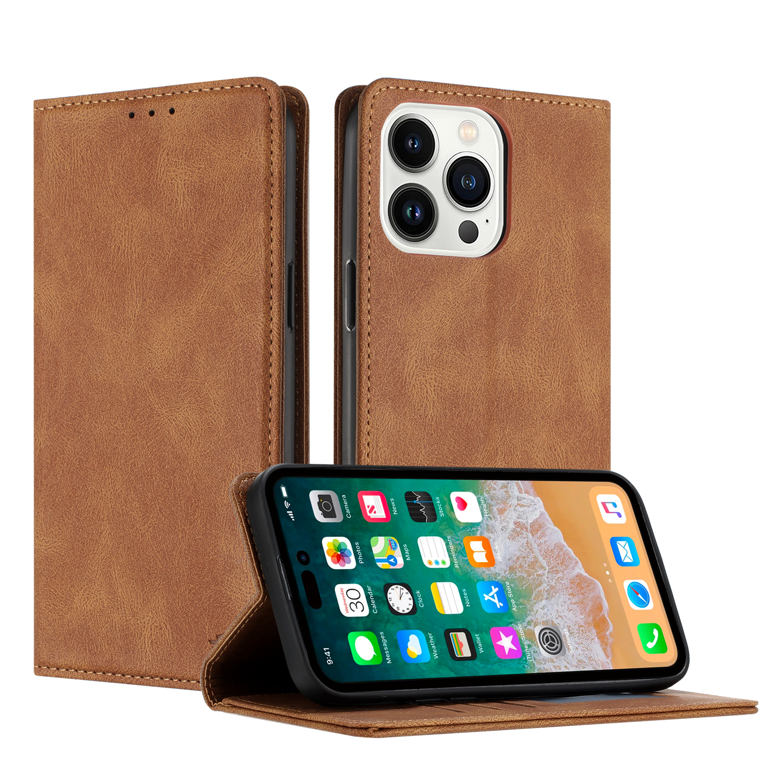 Für iPhone 11 6,1 Zoll Etui Luxus weiche vegane Leder Geldbörse + Hartglas - Bild 9 von 9