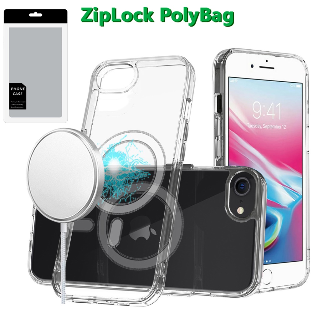 [PolyBag] For iPhone SE 3 (2022) SE/8/7 Thick Transparent [Magnetic Circle] Shockproof Hybrid - Clear