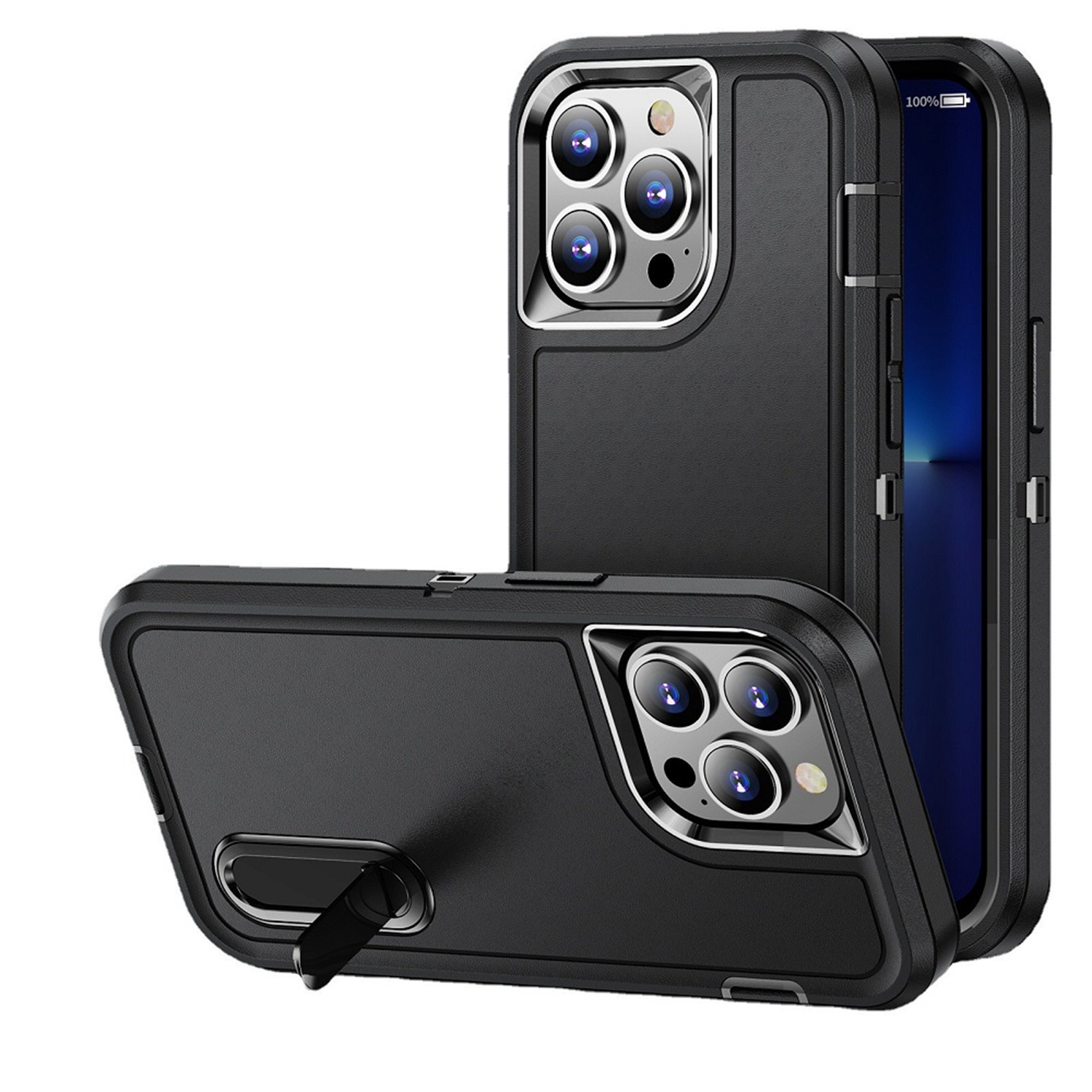For Apple iPhone 12 Pro Max 6.7 PEAK 3in1 Toughest Hybrid with Stand Cover Case - Black/Black