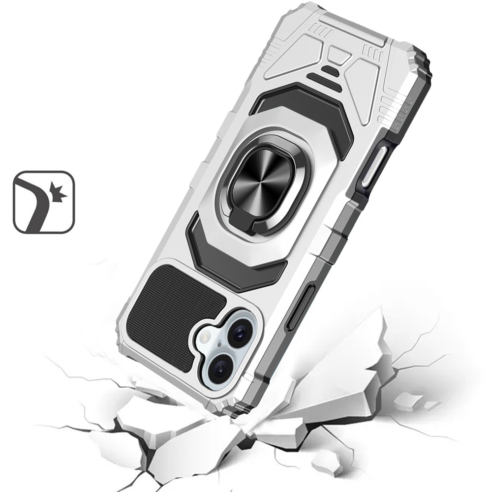 Custodia per iPhone 16 Plus 6,7 pollici supporto anello magnetico doppio strato + vetro temperato - Foto 18 di 18