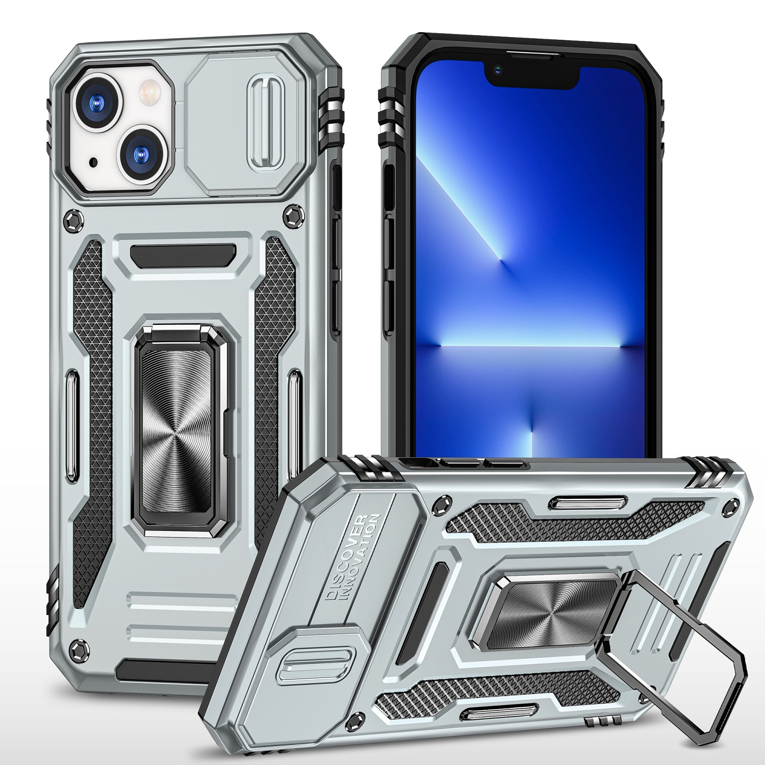 For iPhone SE 3 (2022) SE/8/7 Utter Tough Metal Ring Movable Camera Window Hybrid Case Cover - Gray